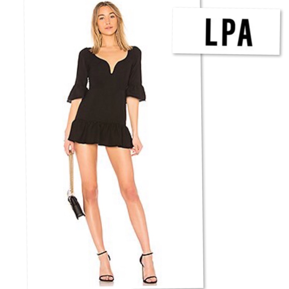 NWT LPA Revolve Dress 495 Black XS Linen Blend Ruffle Mini Minimalist Boho LBD - Picture 4 of 16